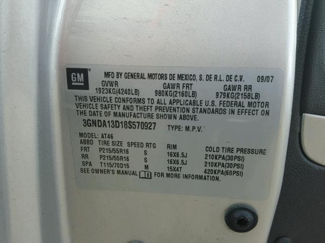 3GNDA13D18S570927 - 2008 CHEVROLET HHR LS SILVER photo 10