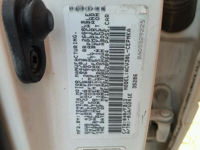 4T1BE32K83U209604 - 2003 TOYOTA CAMRY LE თეთრი ფოტო 10