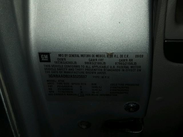 3GNBAADB2AS525697 - 2010 CHEVROLET HHR LS Plata foto 10