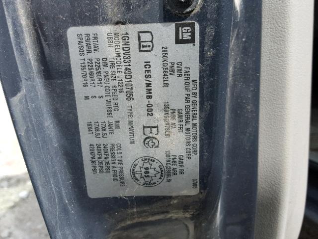 1GNDV33149D107056 - 2009 CHEVROLET UPLANDER L 灰色 照片 10