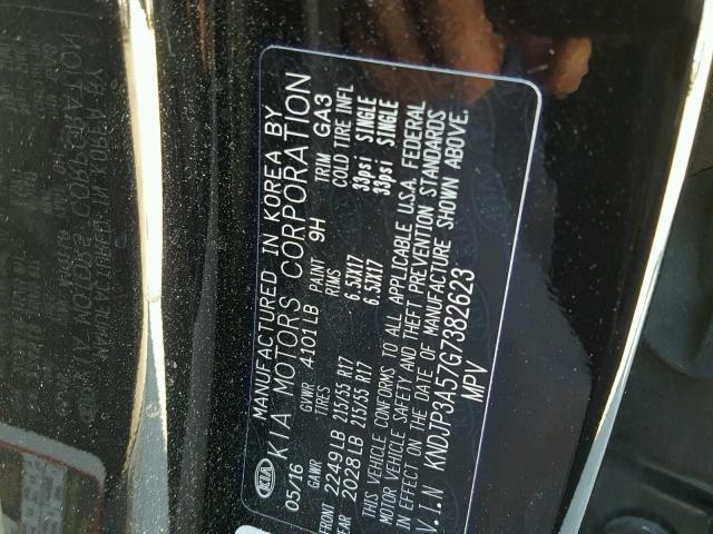 KNDJP3A57G7382623 - 2016 KIA SOUL + BLACK photo 10
