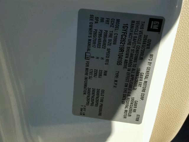 1GYFC26219R104165 - 2009 CADILLAC ESCALADE E WHITE photo 10