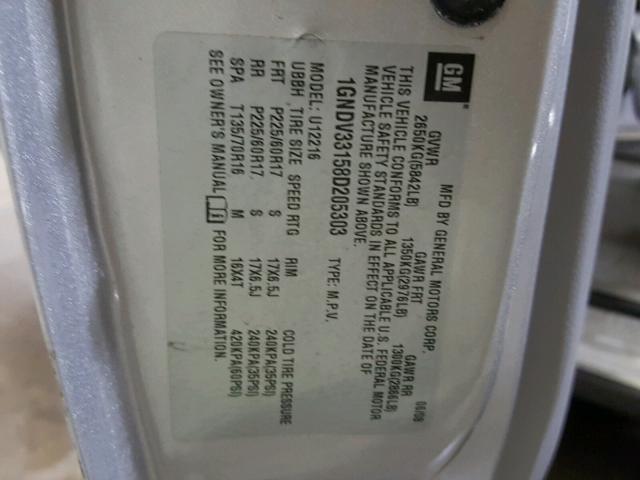 1GNDV33158D205303 - 2008 CHEVROLET UPLANDER L 银色 照片 10