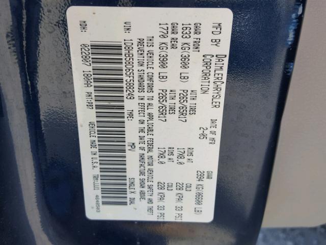 1D8HB58D65F588249 - 2005 DODGE DURANGO LI BLUE photo 10