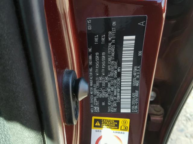 5TDDKRFH9FS135285 - 2015 TOYOTA HIGHLANDER RED photo 10