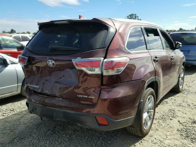 5TDDKRFH9FS135285 - 2015 TOYOTA HIGHLANDER RED photo 4