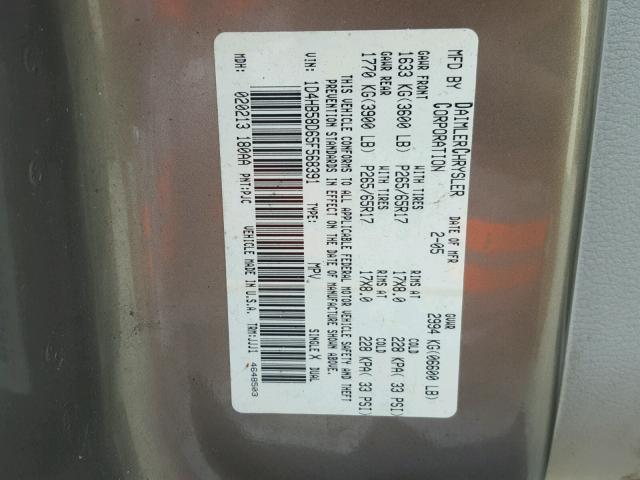 1D4HB58D65F568391 - 2005 DODGE DURANGO LI TAN photo 10