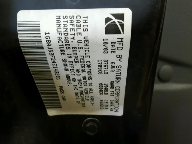 1G8AJ52F24Z142281 - 2004 SATURN ION LEVEL RED photo 10