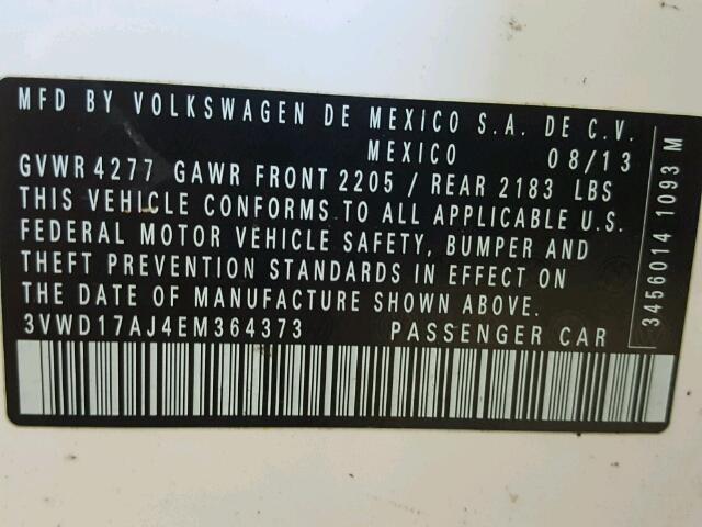 3VWD17AJ4EM364373 - 2014 VOLKSWAGEN JETTA SE Ağ foto 10