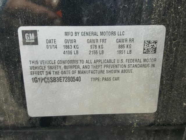 1G1PC5SB3E7280540 - 2014 CHEVROLET CRUZE LT BLACK photo 10