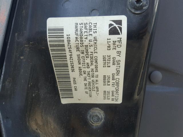 1G8AZ54F94Z152036 - 2004 SATURN ION LEVEL GRAY photo 10