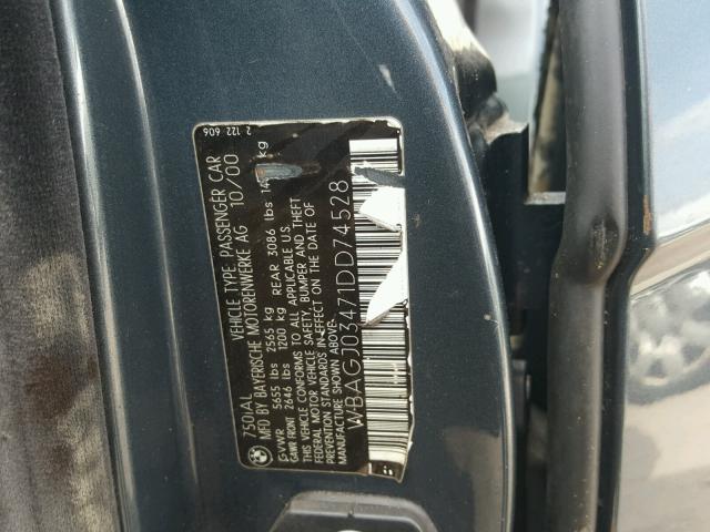 WBAGJ03471DD74528 - 2001 BMW 750 IL GRAY photo 10