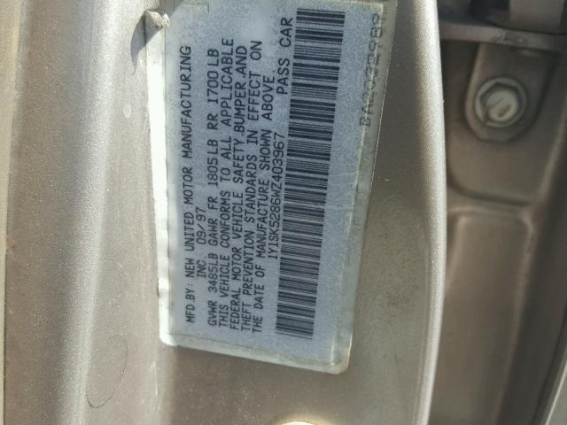 1Y1SK5286WZ403967 - 1998 CHEVROLET GEO PRIZM 米色 照片 10