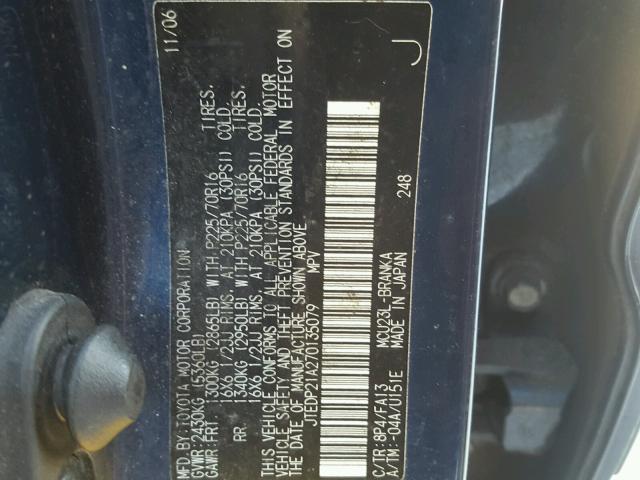 JTEDP21A270135079 - 2007 TOYOTA HIGHLANDER BLUE photo 10