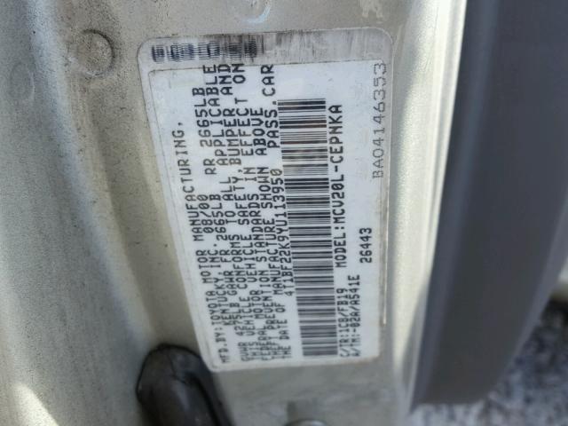 4T1BF22K9YU113950 - 2000 TOYOTA CAMRY LE SILVER photo 10