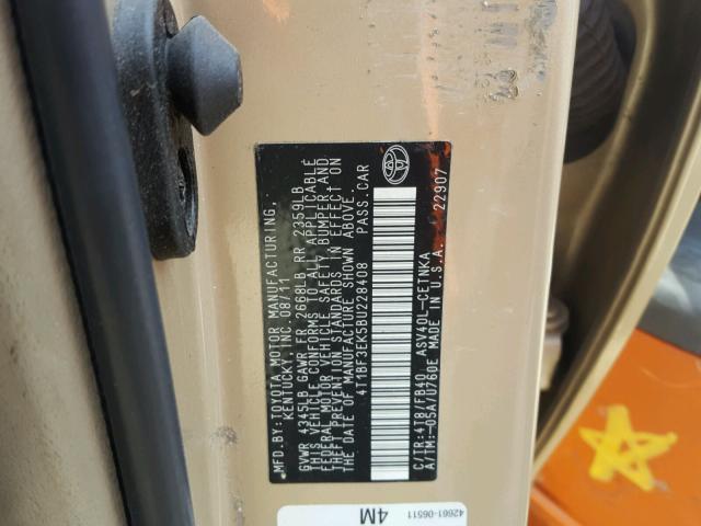 4T1BF3EK5BU228408 - 2011 TOYOTA CAMRY BASE TAN photo 10