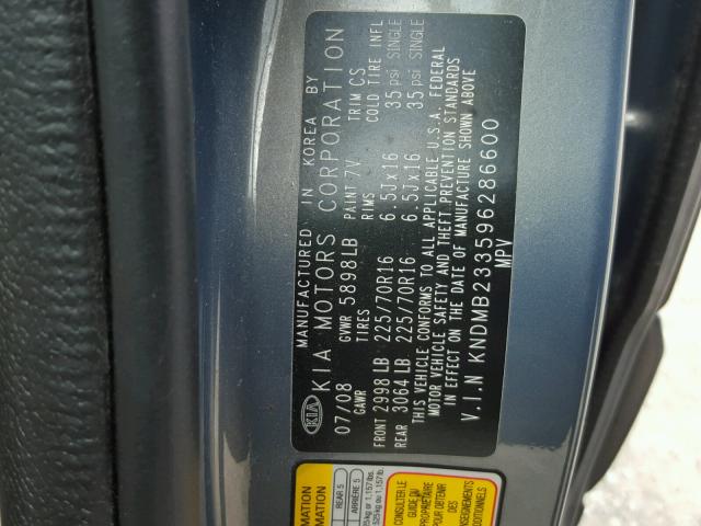 KNDMB233596286600 - 2009 KIA SEDONA EX BLUE photo 10