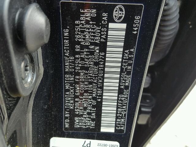 4T1BF1FK7GU184776 - 2016 TOYOTA CAMRY LE BLACK photo 10