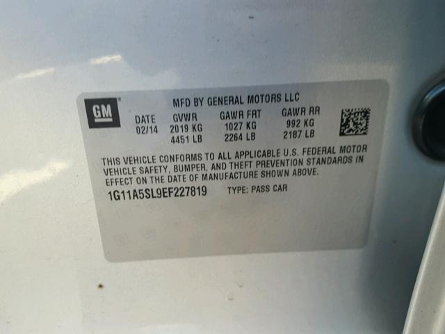 1G11A5SL9EF227819 - 2014 CHEVROLET MALIBU LS SILVER photo 10