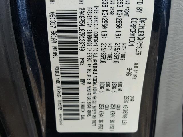 2A4GP54L87R136740 - 2007 CHRYSLER TOWN & COU BLUE photo 10