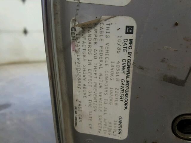 1G3AM51W9HD328837 - 1987 OLDSMOBILE CUTLASS CI SILVER photo 10