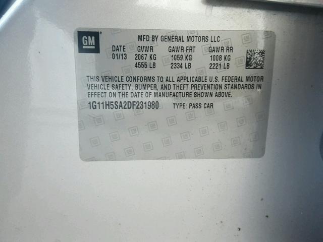 1G11H5SA2DF231980 - 2013 CHEVROLET MALIBU LTZ 银色 照片 10