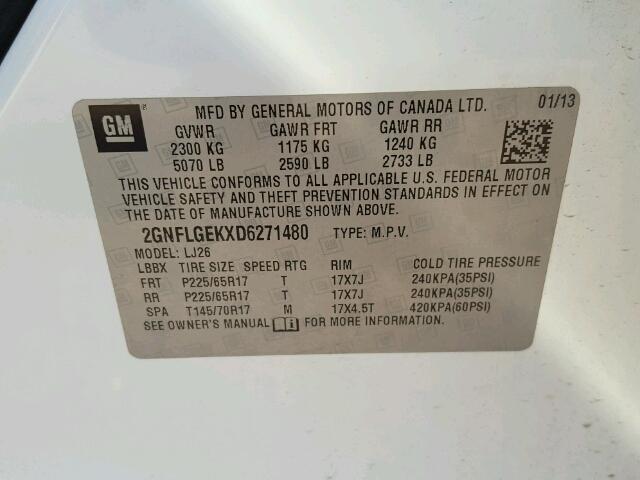 2GNFLGEKXD6271480 - 2013 CHEVROLET EQUINOX WHITE photo 10