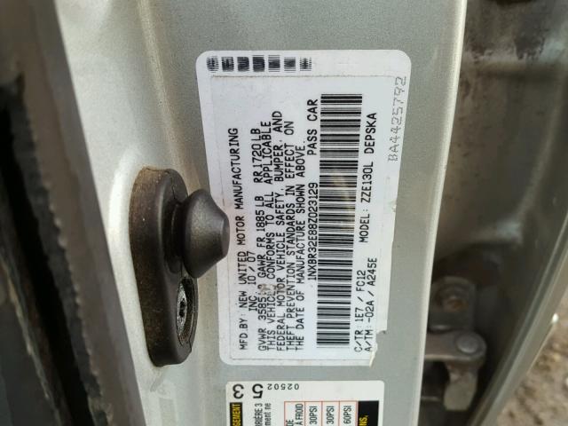 1NXBR32E88Z023129 - 2008 TOYOTA COROLLA SILVER photo 10