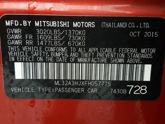 ML32A3HJXFH057775 - 2015 MITSUBISHI MIRAGE DE RED photo 10