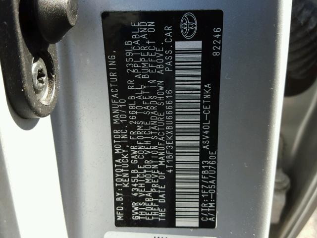 4T1BF3EKXBU666616 - 2011 TOYOTA CAMRY BASE SILVER photo 10
