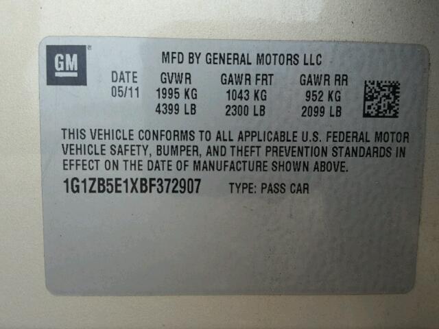 1G1ZB5E1XBF372907 - 2011 CHEVROLET MALIBU LS 米色 照片 10