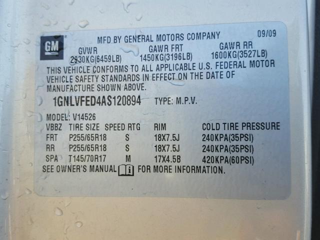 1GNLVFED4AS120894 - 2010 CHEVROLET TRAVERSE L TAN photo 10