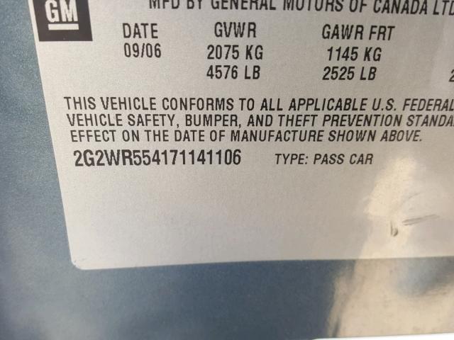 2G2WR554171141106 - 2007 PONTIAC GRAND PRIX 蓝色 照片 10