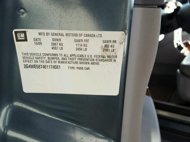 2G4WE587461174561 - 2006 BUICK LACROSSE C BLUE photo 10