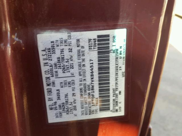 1FTDF18W7VKB64517 - 1997 FORD F150 Kırmızı fotoğraf 10