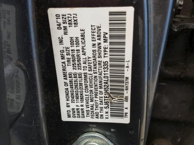 5J6TF1H52AL011335 - 2010 HONDA ACCORD CRO CHARCOAL photo 10