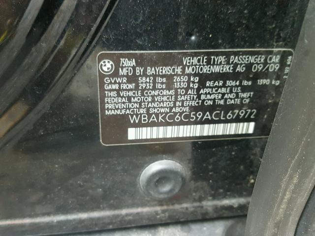 WBAKC6C59ACL67972 - 2010 BMW 750 I BLACK photo 10