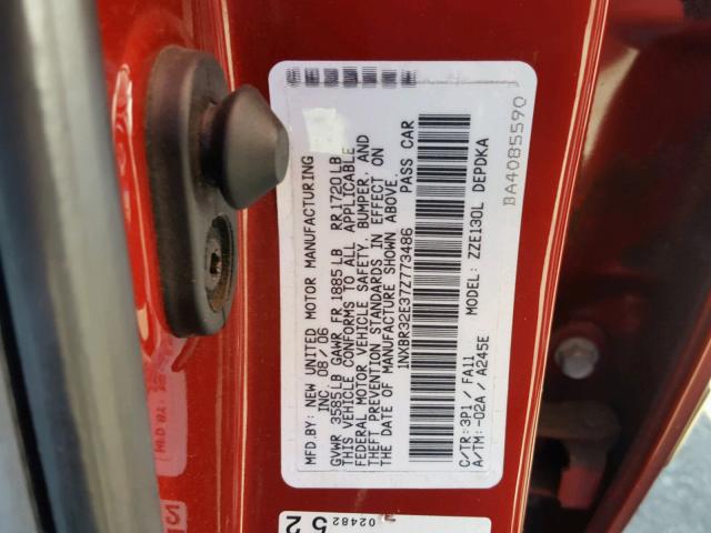 1NXBR32E37Z773486 - 2007 TOYOTA COROLLA CE RED photo 10