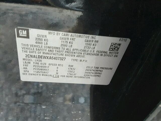 2CNALDEWXA6407327 - 2010 CHEVROLET EQUINOX LT BLACK photo 10