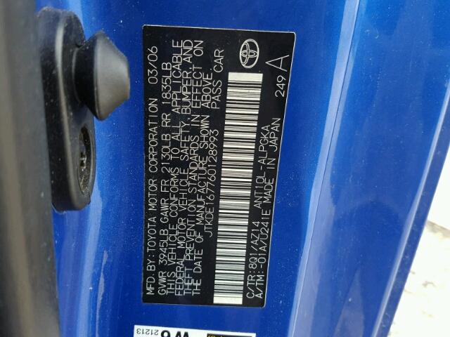 JTKDE167760128993 - 2006 TOYOTA SCION TC 蓝色 照片 10