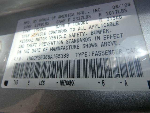 1HGCP26369A165369 - 2009 HONDA ACCORD LX SILVER photo 10