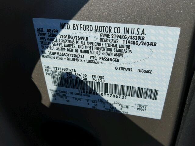 1LNHM86S0YY786731 - 2000 LINCOLN LS 棕色 照片 10