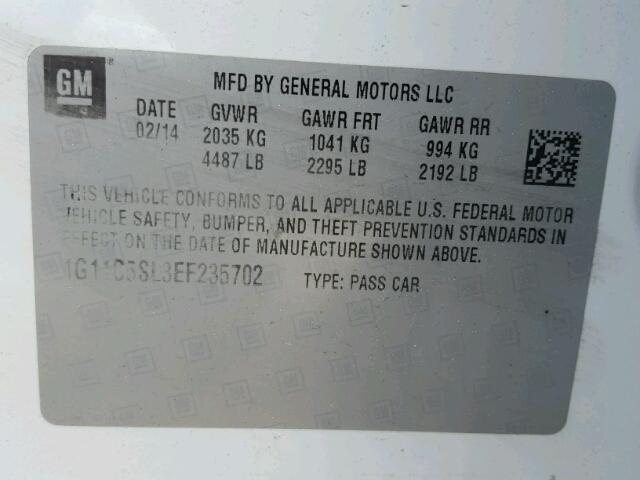 1G11C5SL3EF235702 - 2014 CHEVROLET MALIBU 1LT 白色 照片 10