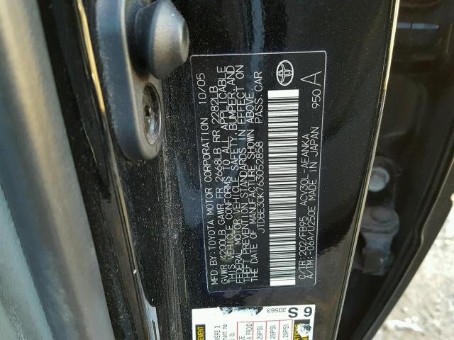 JTDBE30K763052858 - 2006 TOYOTA CAMRY BLACK photo 10