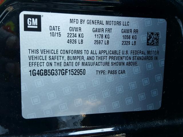 1G4GB5G37GF152950 - 2016 BUICK LACROSSE BLACK photo 10