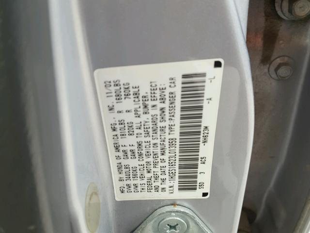 1HGES16523L013958 - 2003 HONDA CIVIC LX SILVER photo 10