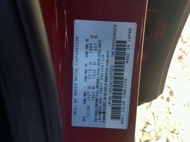 JM1BL1H52A1107522 - 2010 MAZDA 3 S RED photo 10