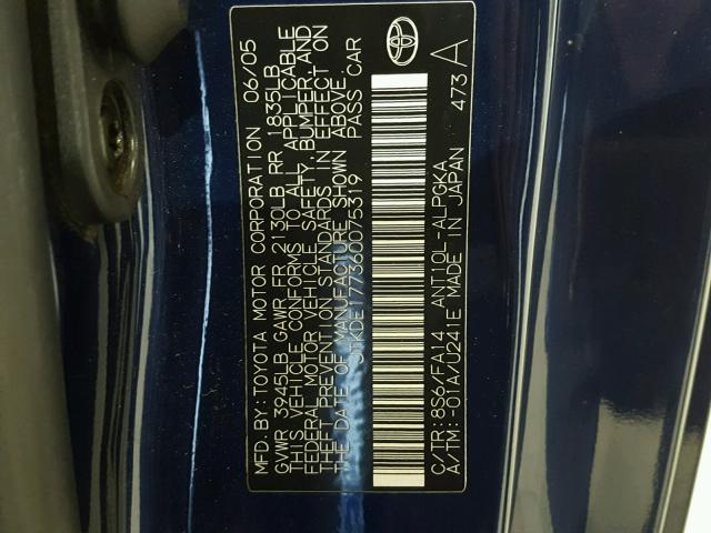 JTKDE177360075319 - 2006 TOYOTA SCION TC 蓝色 照片 10