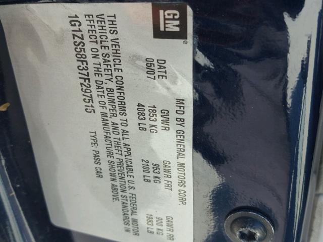 1G1ZS58F37F297515 - 2007 CHEVROLET MALIBU LS ლურჯი ფოტო 10