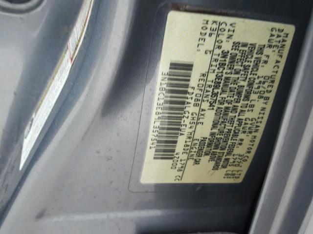 3N1BC13E89L357541 - 2009 NISSAN VERSA S GRAY photo 10